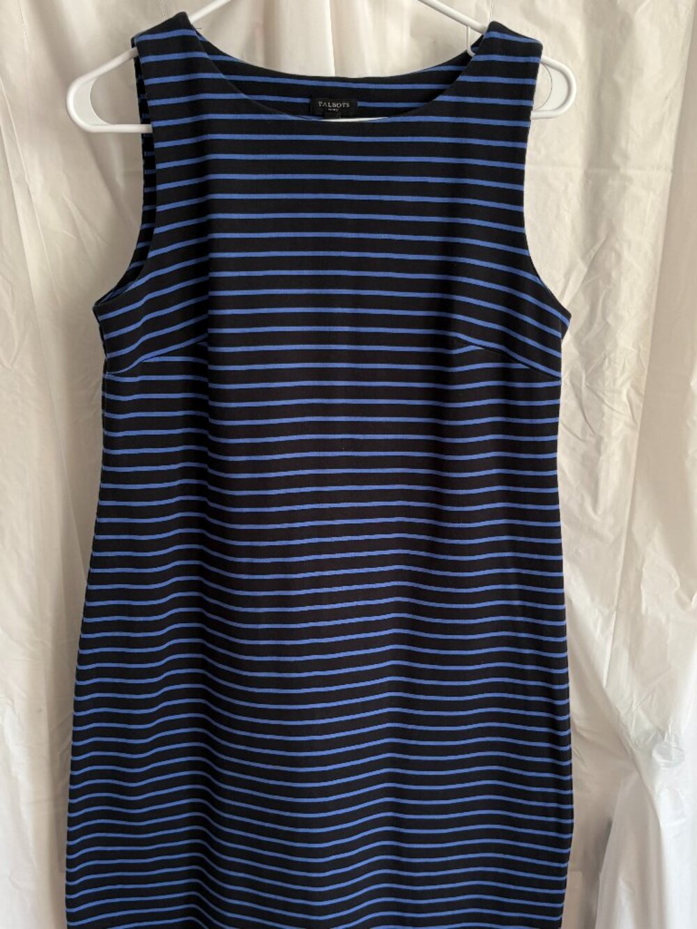 Adorable Talbots Petite Sleeveless Dress Navy with White Stripes
